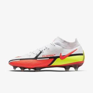 White / Light Red Men's Nike Phantom GT2 Dynamic Fit Elite FG Firm-Ground Football Shoes | NK042IKE