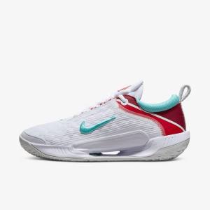 White / Light Silver / Red / Turquoise Women's Nike NikeCourt Zoom NXT Hard Court Tennis Shoes | NK147JWC