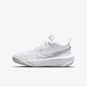 White / Metal Silver Kids' Nike Team Hustle D 10 Older Basketball Shoes | NK315BCU