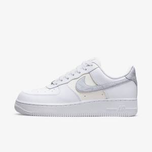 White / Metal Silver / Platinum Women's Nike Air Force 1 07 Sneakers | NK380LVF