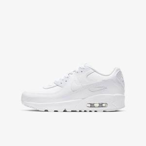 White / Metal Silver / White Kids' Nike Air Max 90 LTR Older Sneakers | NK069ARK