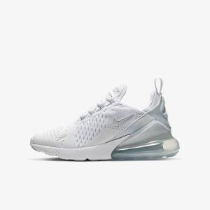 White / Metal Silver / White Kids' Nike Air Max 270 Older Sneakers | NK512JAC