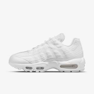 White / Metal Silver / White Women's Nike Air Max 95 Sneakers | NK261SLR