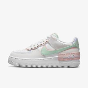 White / Mint / Grey Women's Nike Air Force 1 Shadow Sneakers | NK402PWX