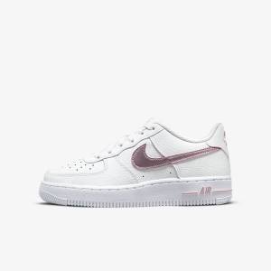 White / Pink Kids' Nike Air Force 1 Older Sneakers | NK735BLJ