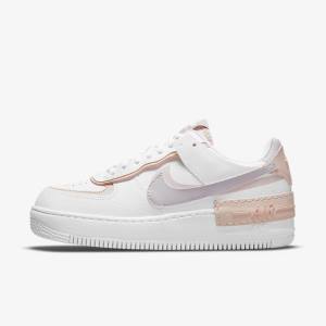 White / Pink / Rose / Grey Women's Nike Air Force 1 Shadow Sneakers | NK876IGU