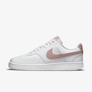 White / Pink Women's Nike Court Vision Low Next Nature Sneakers | NK023HTO