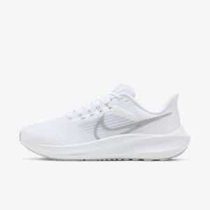 White / Platinum / Grey / Metal Silver Women's Nike Air Zoom Pegasus 39 Road Running Shoes | NK321FZM