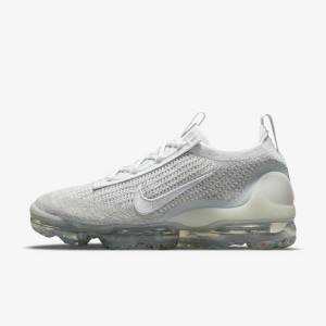 White / Platinum / Metal Silver / White Women's Nike Air VaporMax 2021 FK Sneakers | NK534ONB