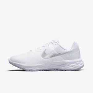 White / Platinum / Metal Silver Women's Nike Revolution 6 Next Nature Road Running Shoes | NK014HAP