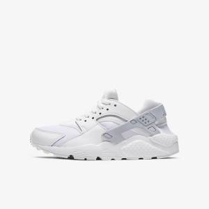 White / Platinum / White Kids' Nike Huarache Run Older Sneakers | NK183BTX