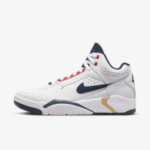 White / Red / Metal Gold / Navy Men's Nike Air Flight Lite Mid Sneakers | NK641JTY