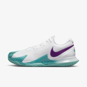 White / Turquoise / Red Purple Men's Nike NikeCourt Zoom Vapor Cage 4 Rafa Hard Court Tennis Shoes | NK289FZW