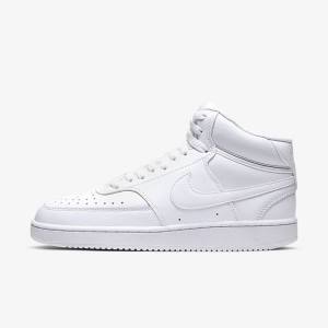 White Women's Nike Court Vision Mid Sneakers | NK172TPU