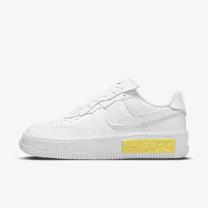 White / Yellow / White Women's Nike Air Force 1 Fontanka Sneakers | NK850RVJ